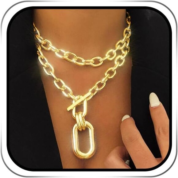 Layered Choker Necklace Zinc Chain Punk Style Women Jewelry Gift - Picture 1 of 7